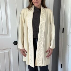 Vintage Wool Cream Open Front Opera Coat Size Large Embellished Holiday